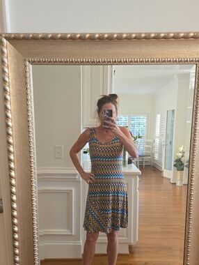 Calvin Klein Blue-Yellow Chevron Knit Mini Dress